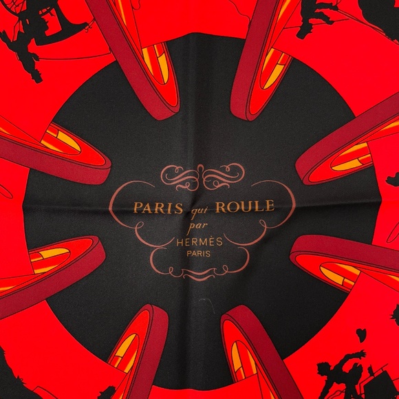 NWT Hermes Scarf “Paris qui Roule” in Black/Red - Picture 2 of 9